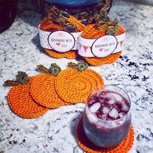 Crochet Pumpkin Coasters (4/set)